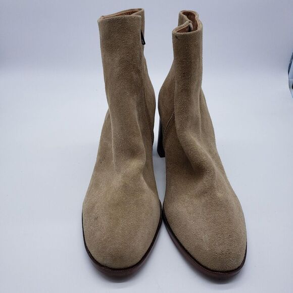 Madewell Boots Womens Size 12 Beige Suede Leather Block Heel Ankle Zip Booties - Picture 2 of 15